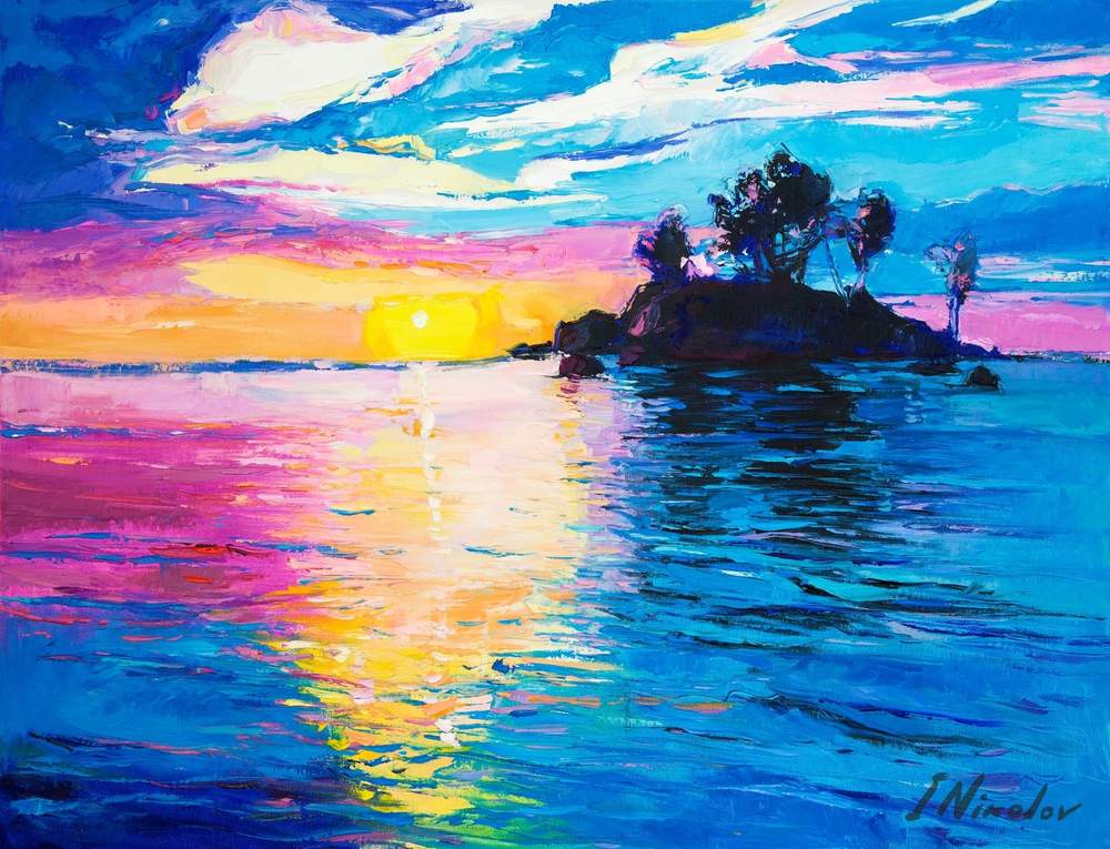 Island at Sunset — original oil painting by Ivailo Nikolov