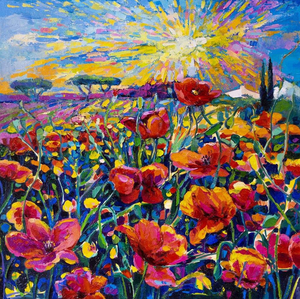 Sunburst Over the Poppies — original oil painting by Ivailo Nikolov