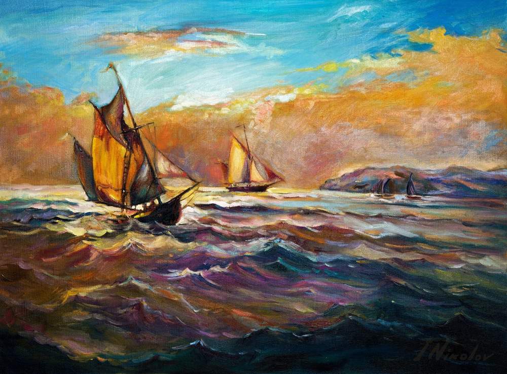 Two Schooners at Sea — original oil painting by Ivailo Nikolov